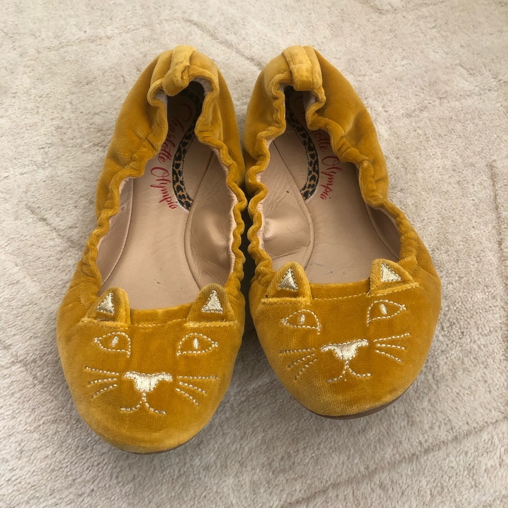 Charlotte Olympia Velvet Cat ballet flats